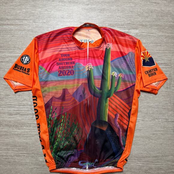 Tour Around Southern Arizona Cycling Jersey Full Zip Mens L Desert Cactus Print - Picture 1 of 6